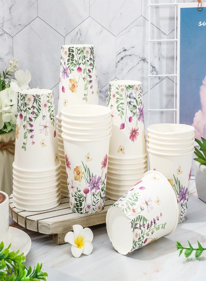 JarThenaAMCS 100Pcs Floral Butterfly Paper Cups 9oz Watercolor Flower Disposable Drinking Cups Spring Party Cups for Hot Cold Juice Coffee Drink Home Bridal Wedding Shower Shower Party Supplies - Image 3